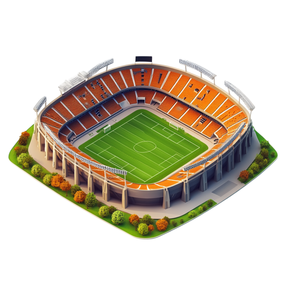 Beautiful 3D isometric stadium isolated against a transparent background png