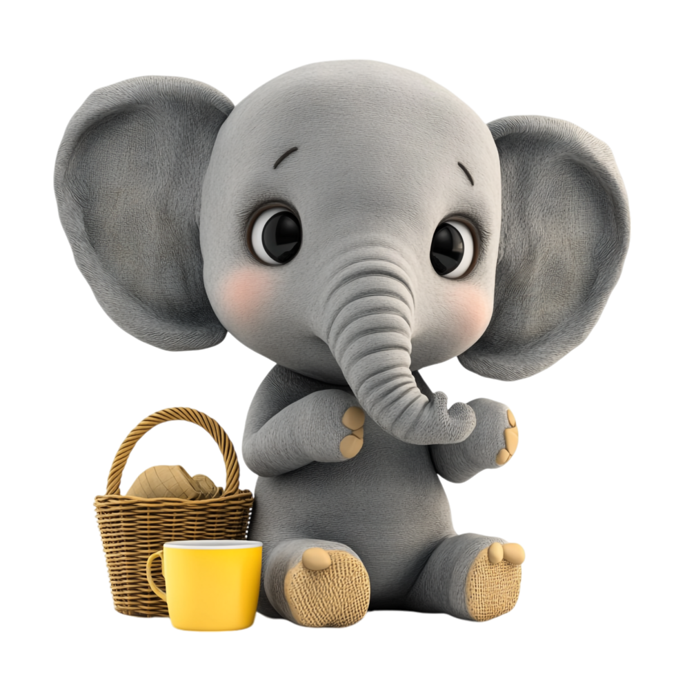 image of stylish elephant with a yellow cup and related items png