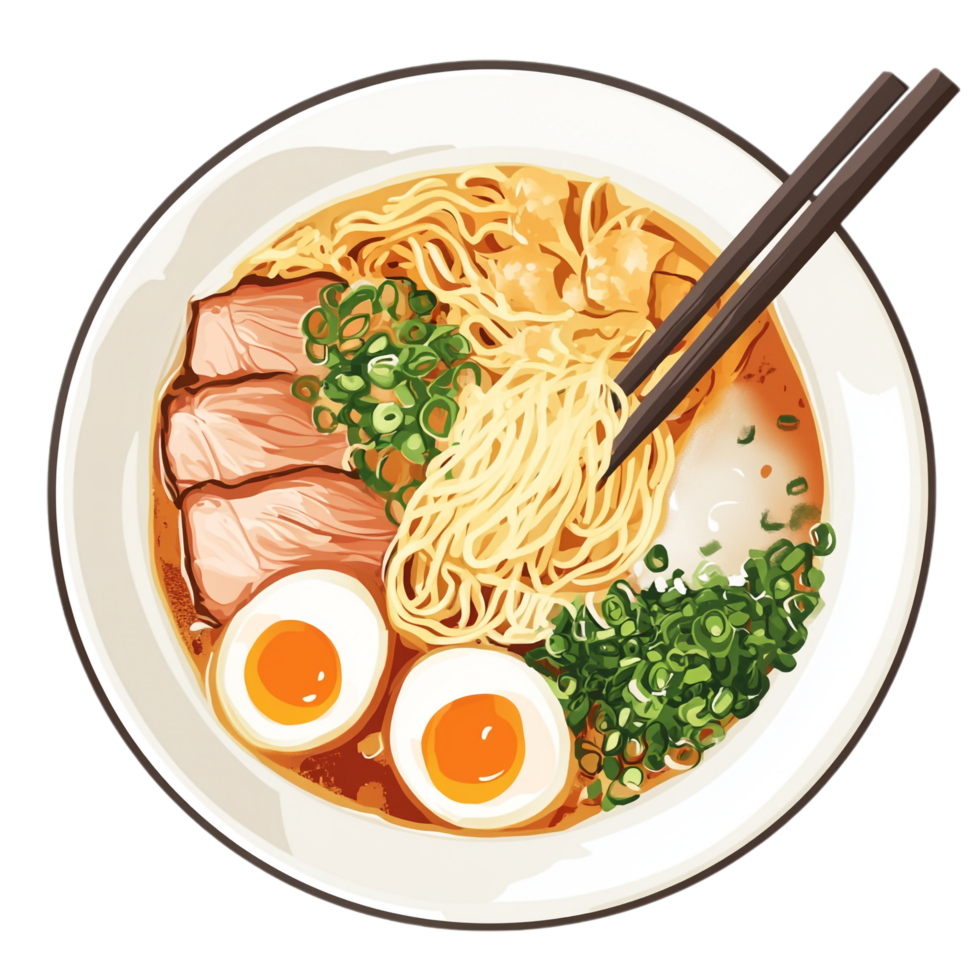 Top View of Japanese Ramen on transparent background png
