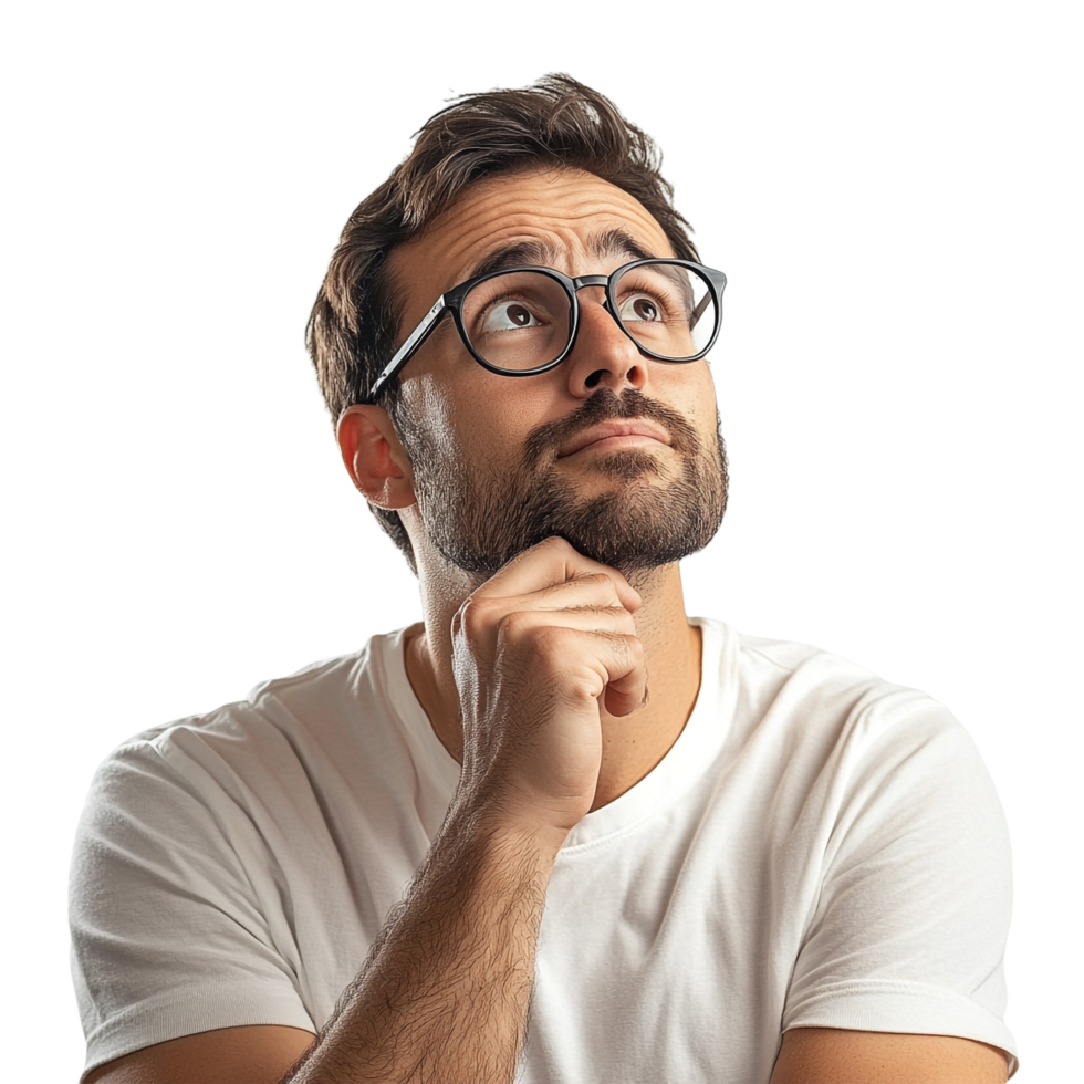 bored man thinking on a transparent background rendered in 8K high detail png