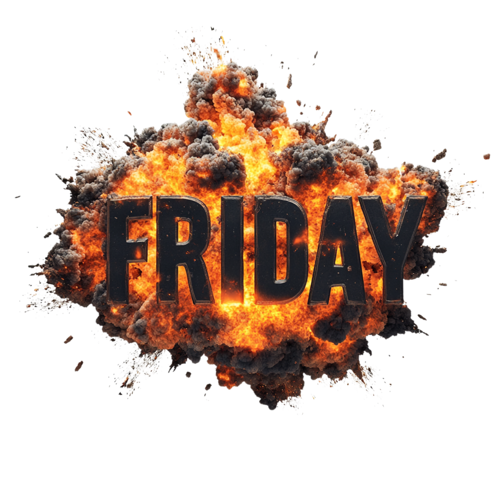FRIDAY Word on Bomb Explosion on transparent background png
