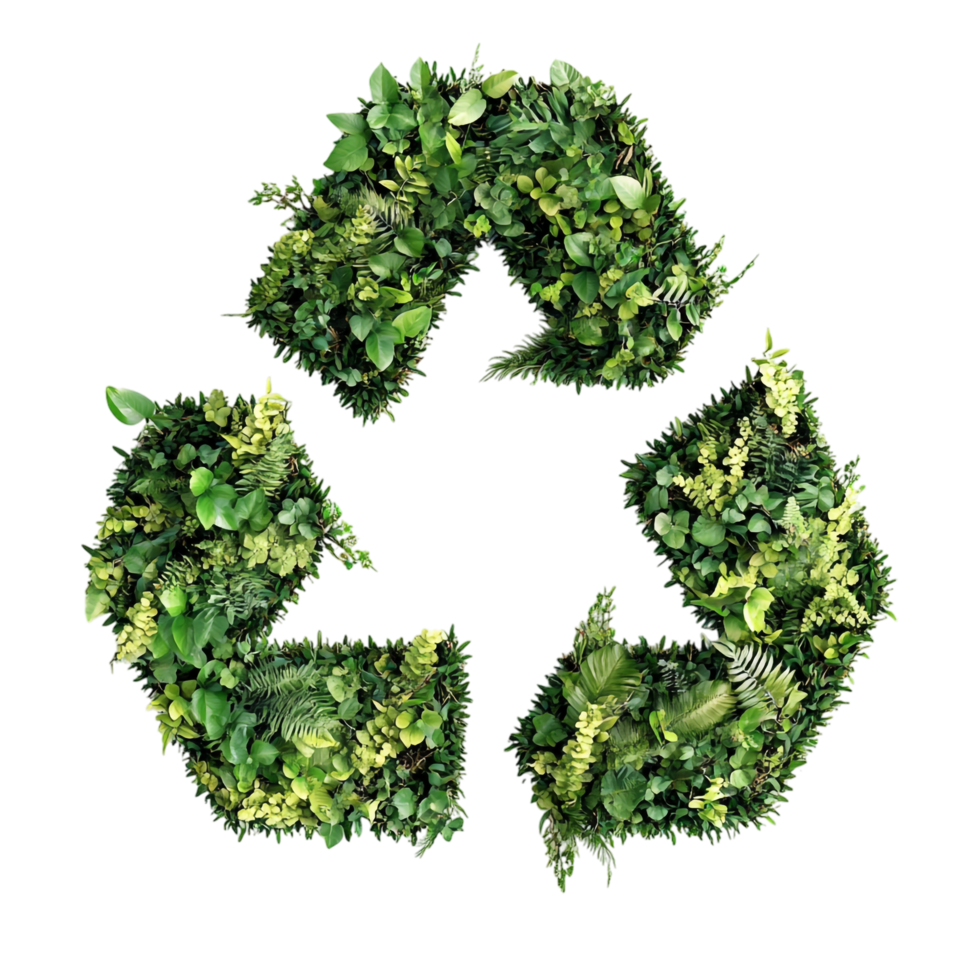 recycle icon symbol made of plants and nature elements on a transparent background png