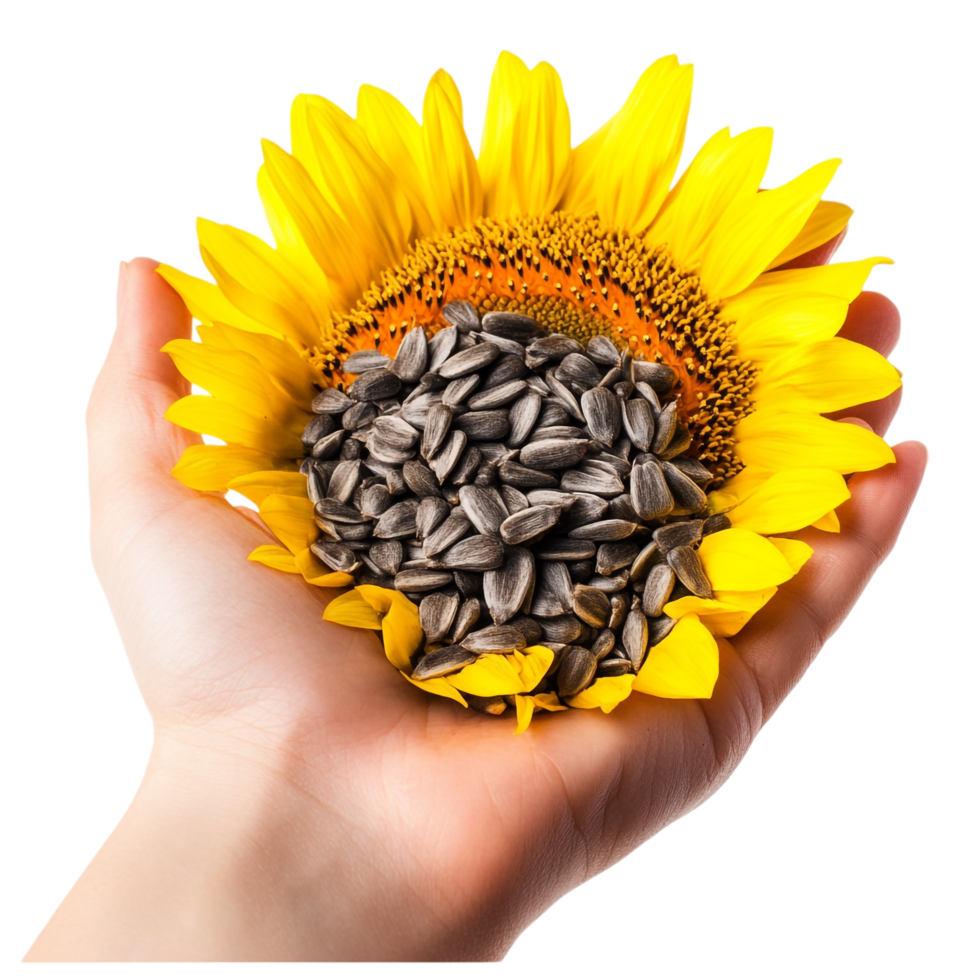 image of sunflower seeds in a hand on a transparent background png