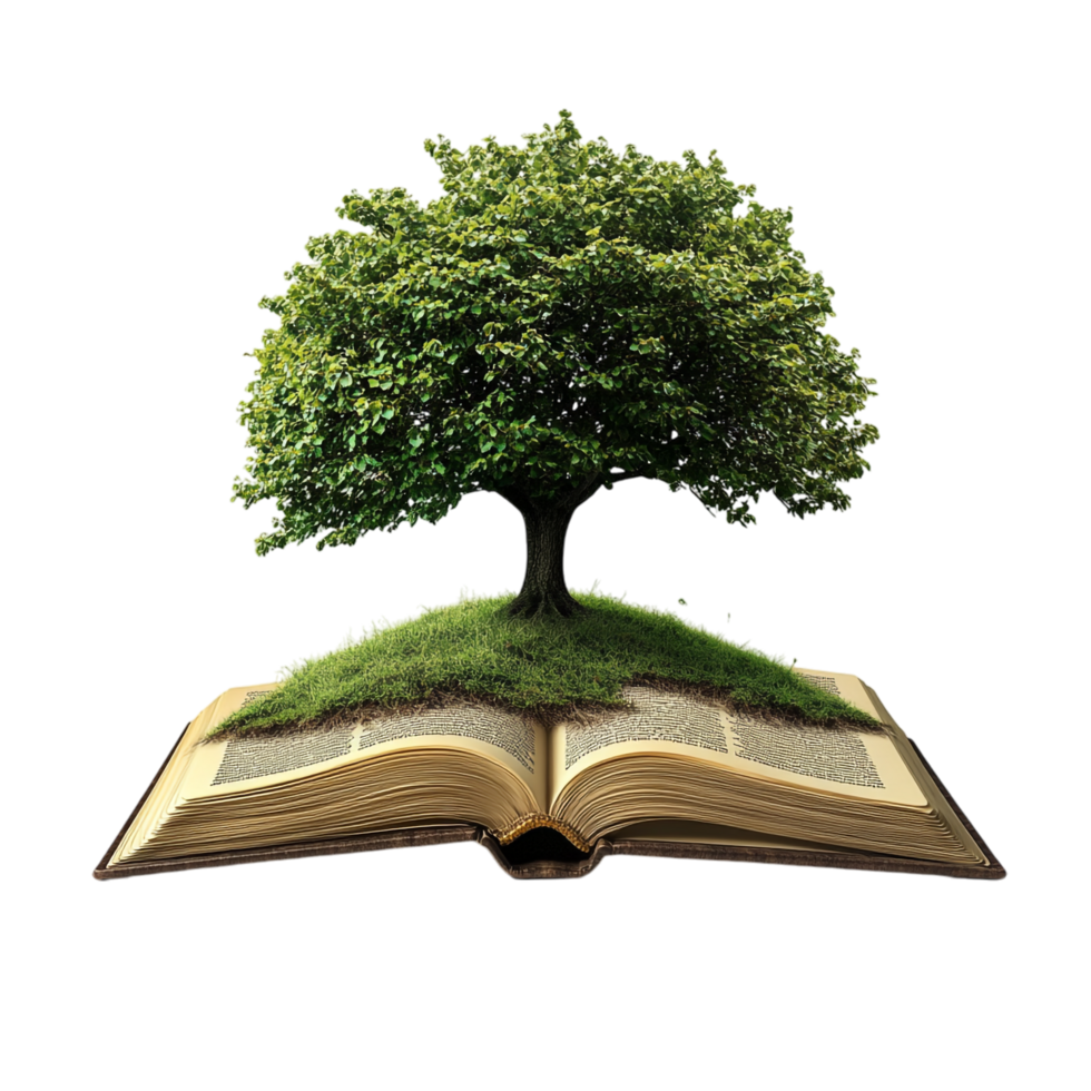 open book with a tree on a transparent background png