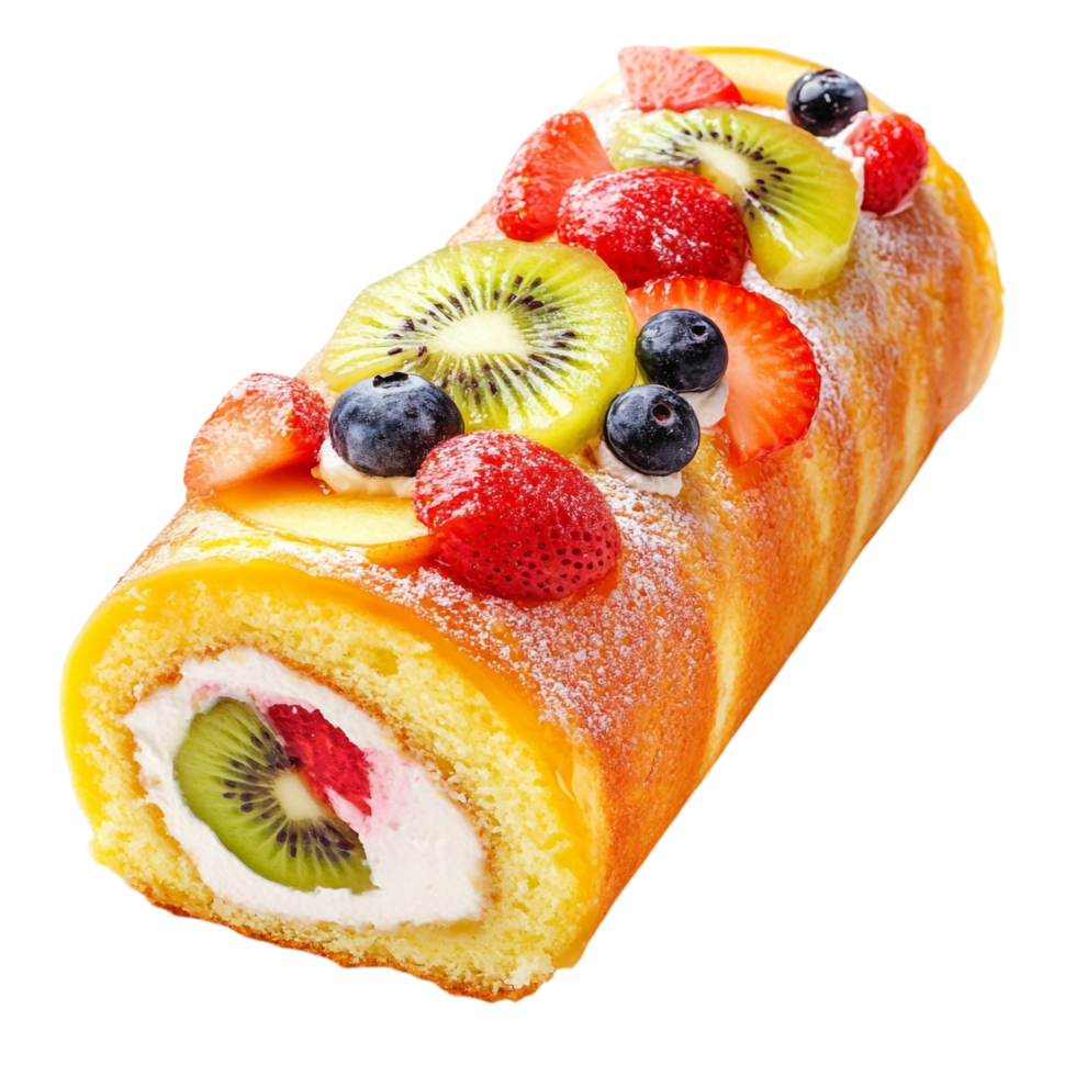 Fruity Swiss Roll Cake on transparent background png
