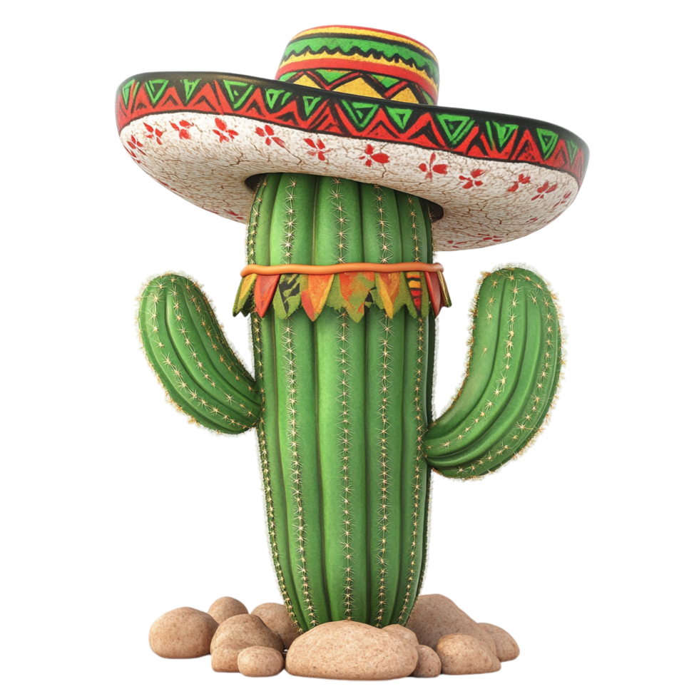 Cactus wearing Mexican hat isolated on transparent background png