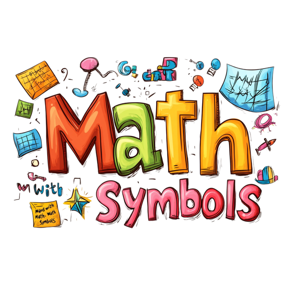 Cartoon math word with symbols isolated on transparent background png