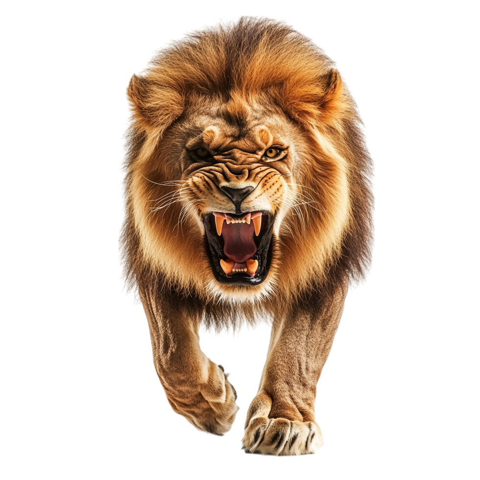 Angry Lion Walking Front View on transparent background png