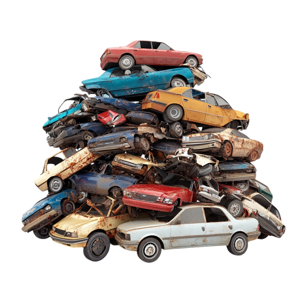 Isolated Car Junk Pile on transparent background png