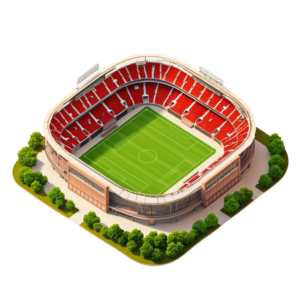 Beautiful 3D isometric stadium isolated against a transparent background png