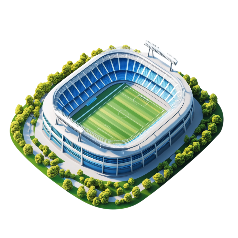 Beautiful 3D isometric stadium isolated against a transparent background png