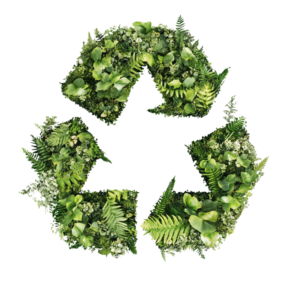 recycle icon symbol made of plants and nature elements on a transparent background png