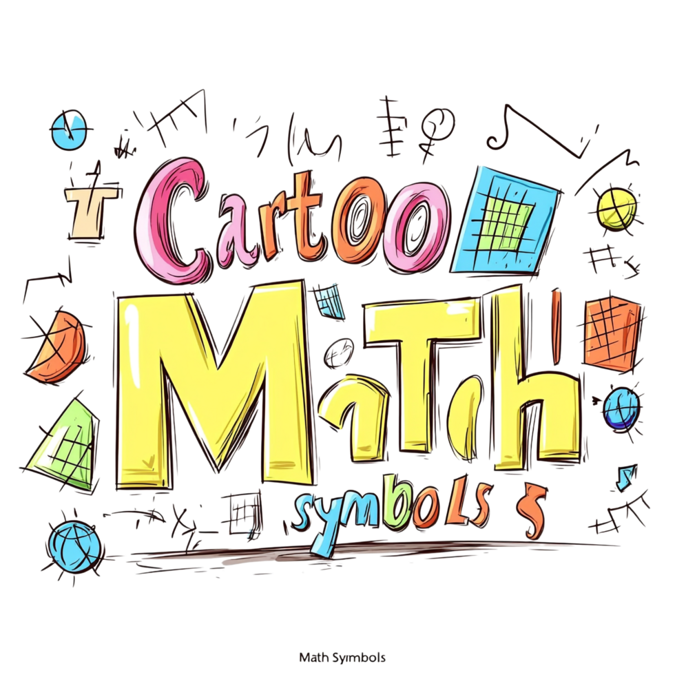 Cartoon math word with symbols isolated on transparent background png