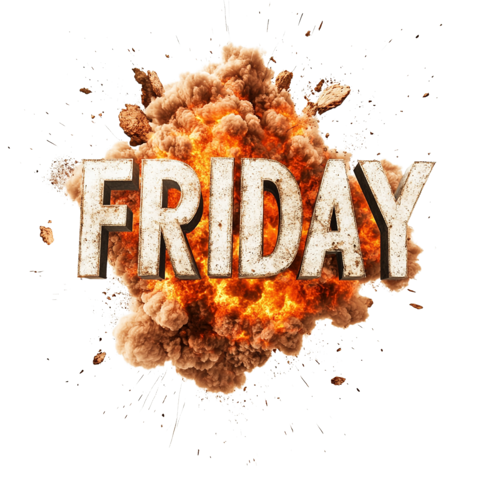 FRIDAY Word on Bomb Explosion on transparent background png