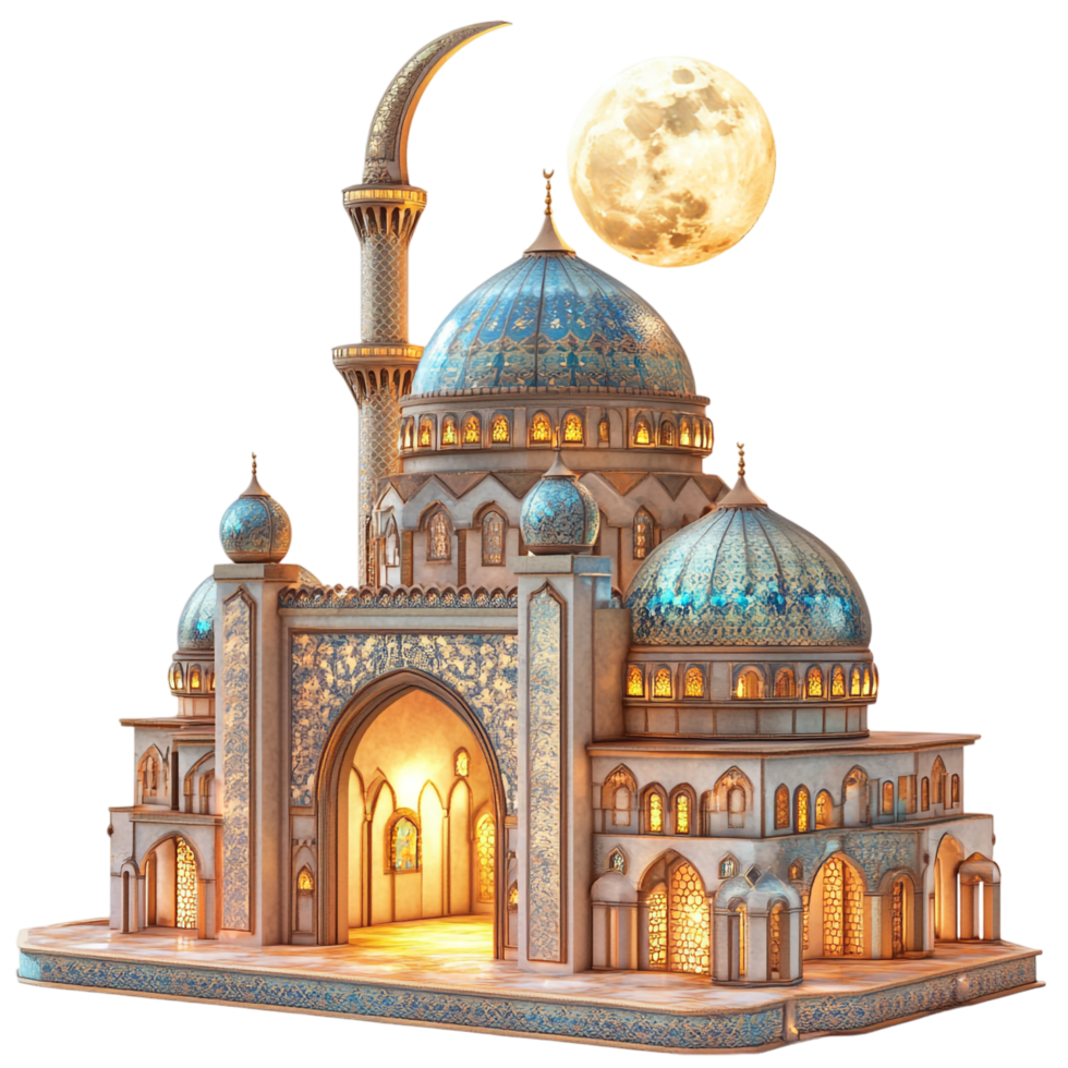 Ramadan mosque with a full moon design on a transparent background png
