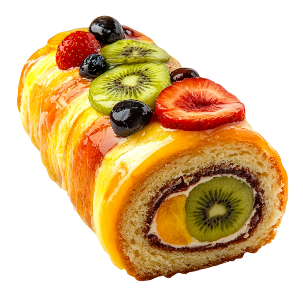 Fruity Swiss Roll Cake on transparent background png