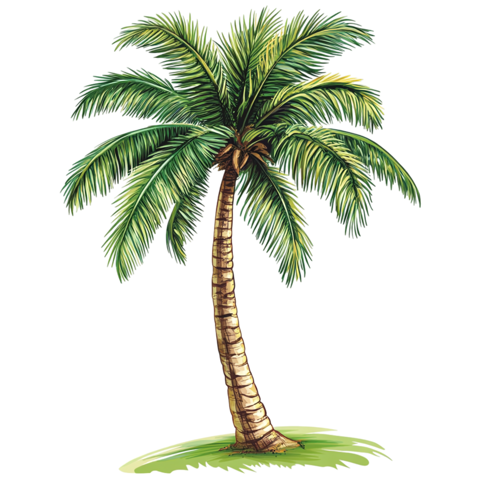 Hand drawn cartoon illustration of a tropical palm tree on a transparent background png