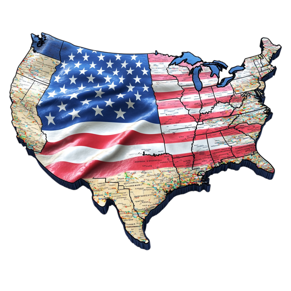American Flag in the Shape of the Map of America Isolated on transparent background png