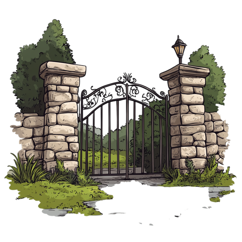 Hand drawn gate cartoon vector illustration on a transparent background png