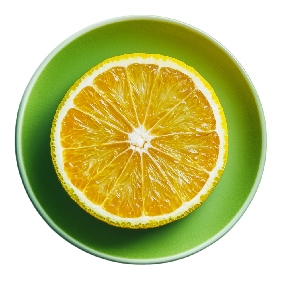 plate with sliced ripe green oranges on a transparent background png