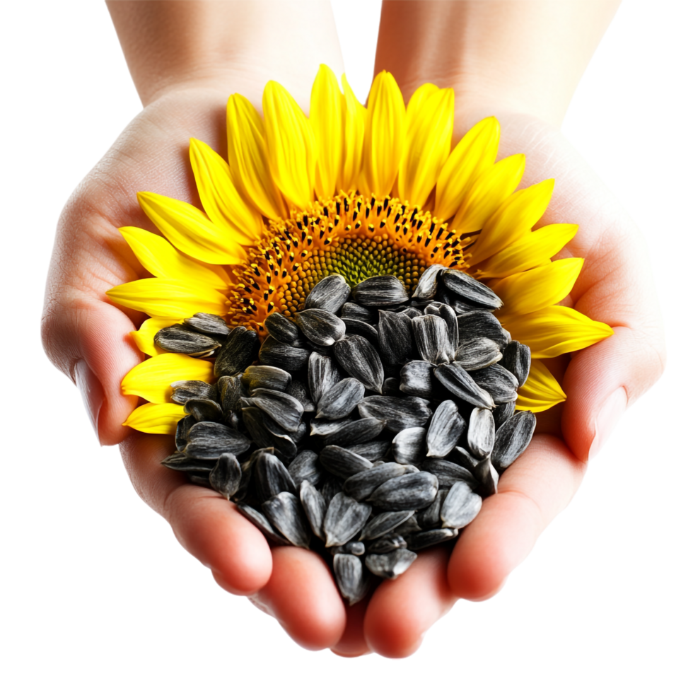 image of sunflower seeds in a hand on a transparent background png