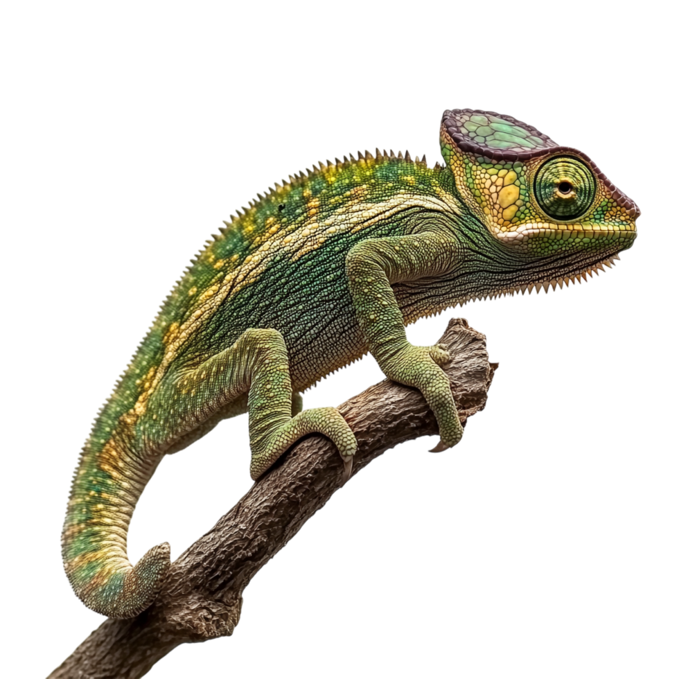 Chameleon on Branch Against transparent background png