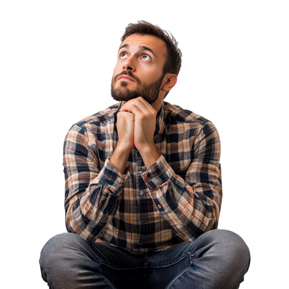 bored man thinking on a transparent background rendered in 8K high detail png