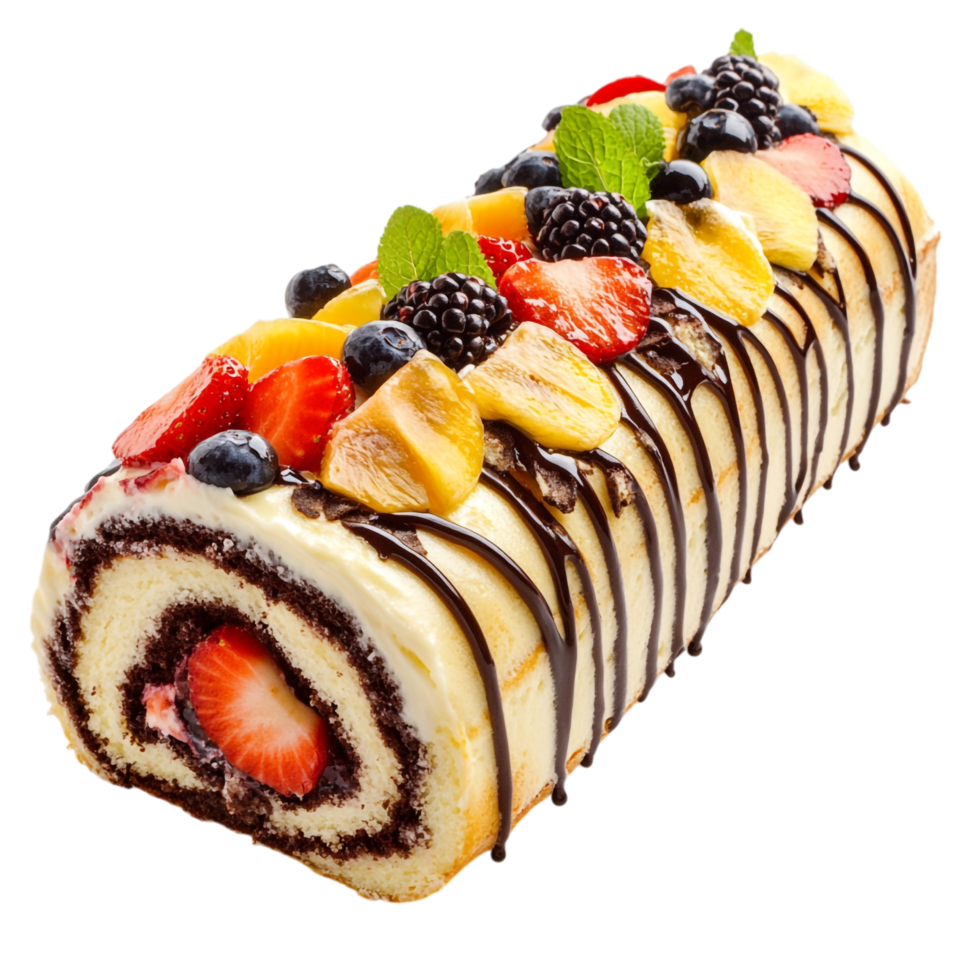 Fruity Swiss Roll Cake on transparent background png