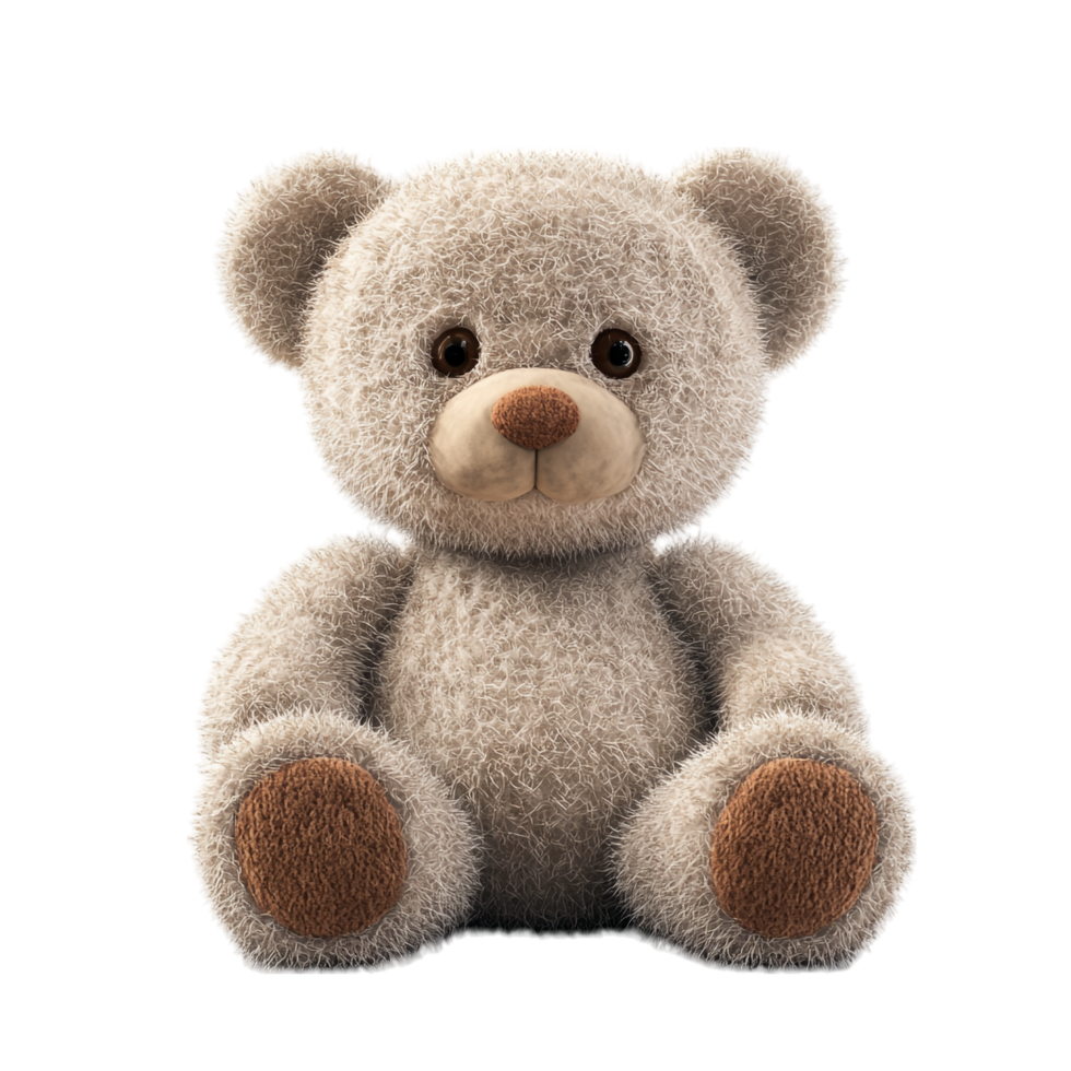 A toy teddy bear with brown eyes and an orange and brown nose png