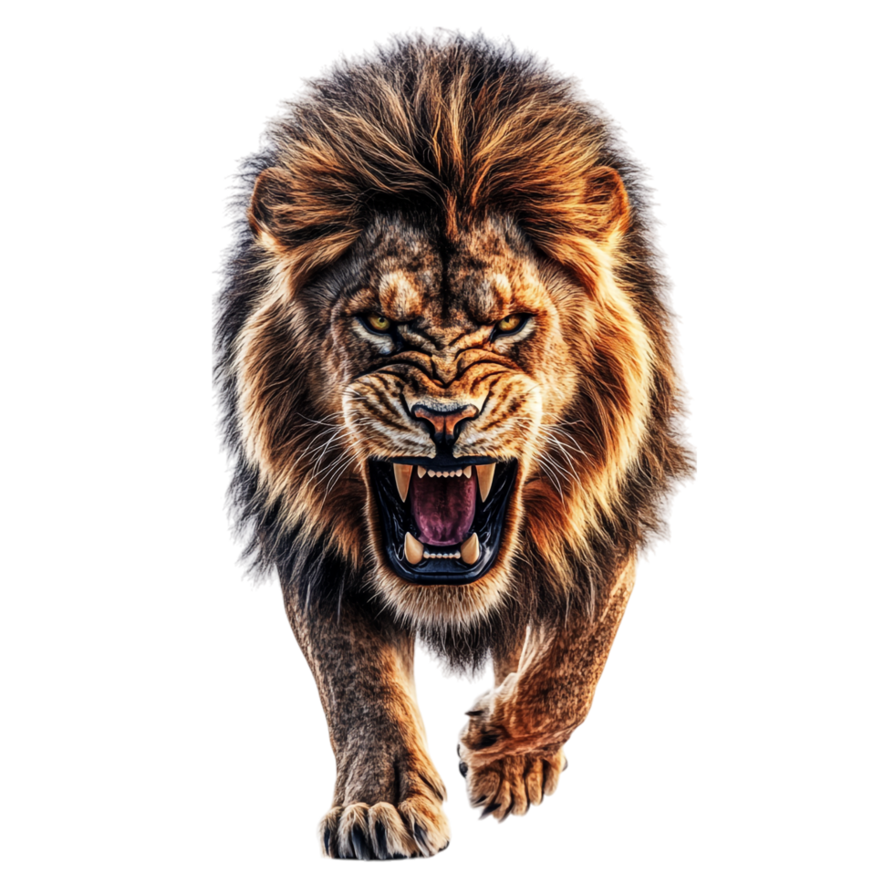 Angry Lion Walking Front View on transparent background png