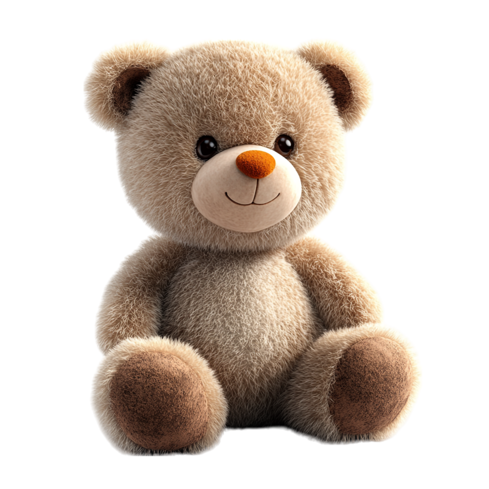 A toy teddy bear with brown eyes and an orange and brown nose png