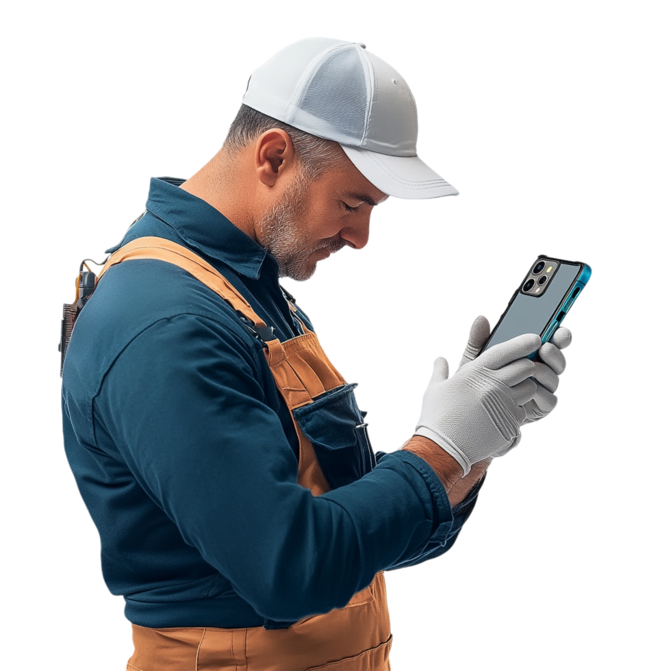 A man repairing a mobile phone against a transparent background png