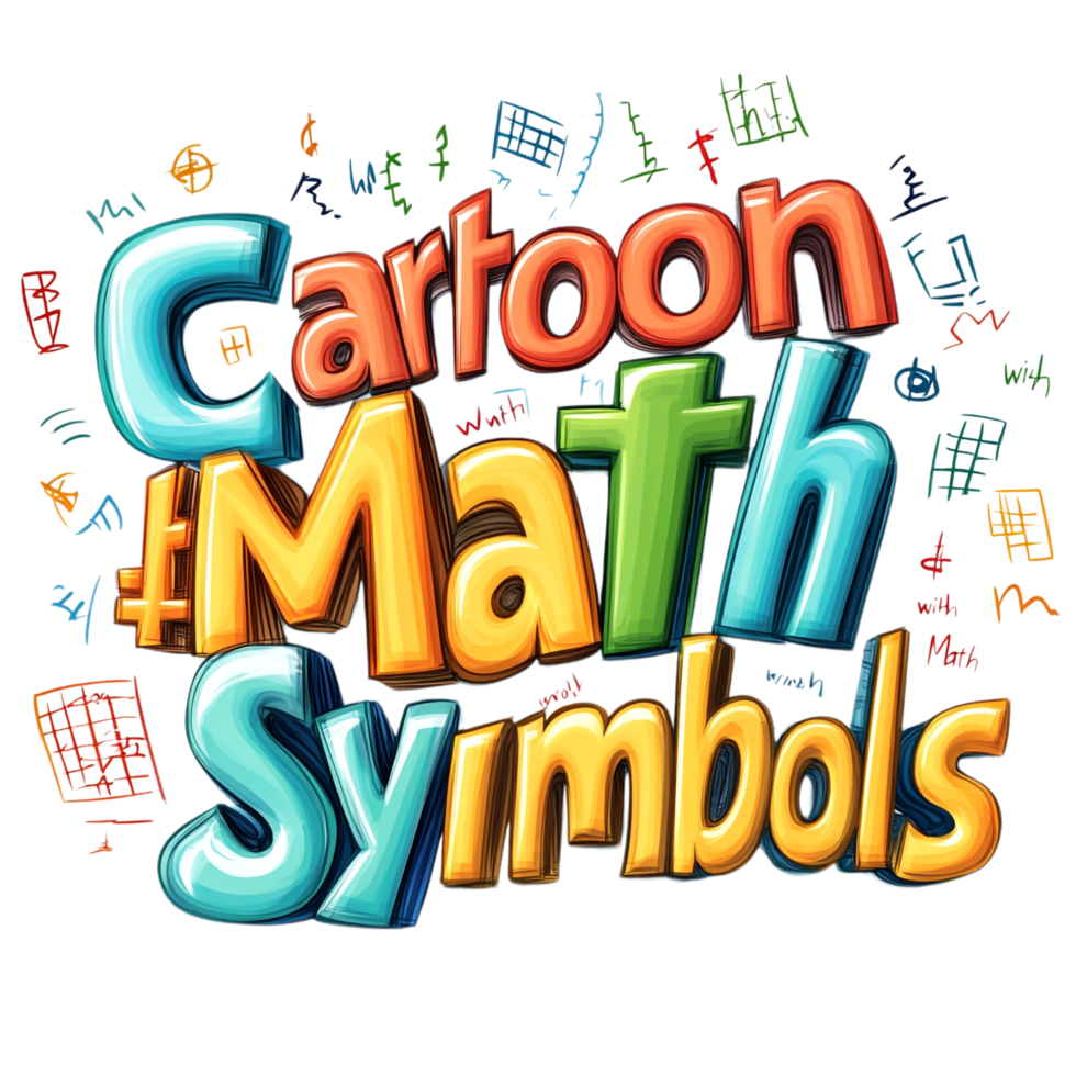Cartoon math word with symbols isolated on transparent background png