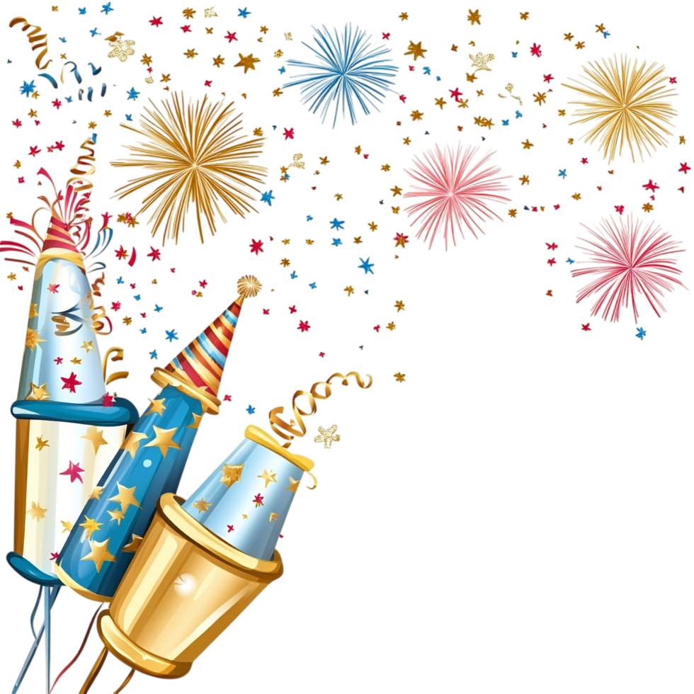 Card template with fireworks and party horns png