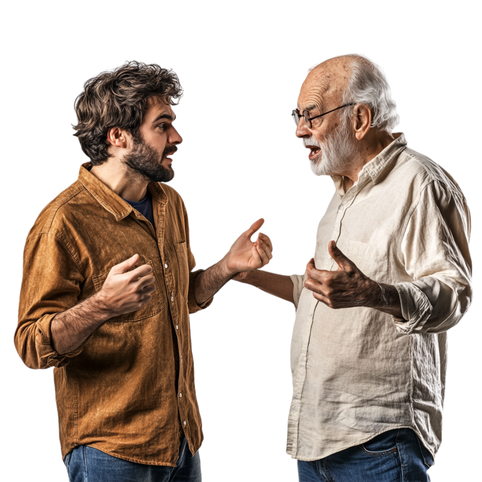 A son arguing with an elderly parent png