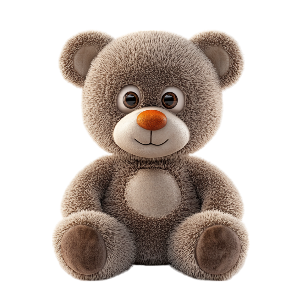 A toy teddy bear with brown eyes and an orange and brown nose png