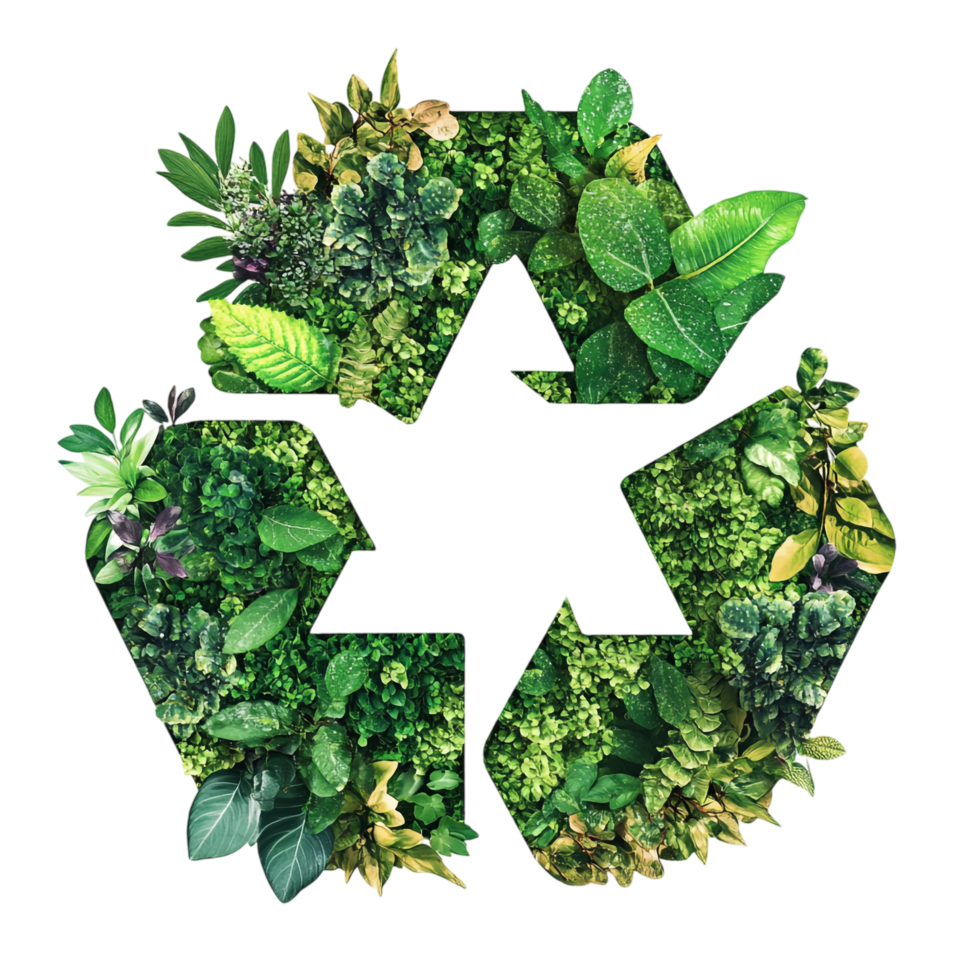 recycle icon symbol made of plants and nature elements on a transparent background png