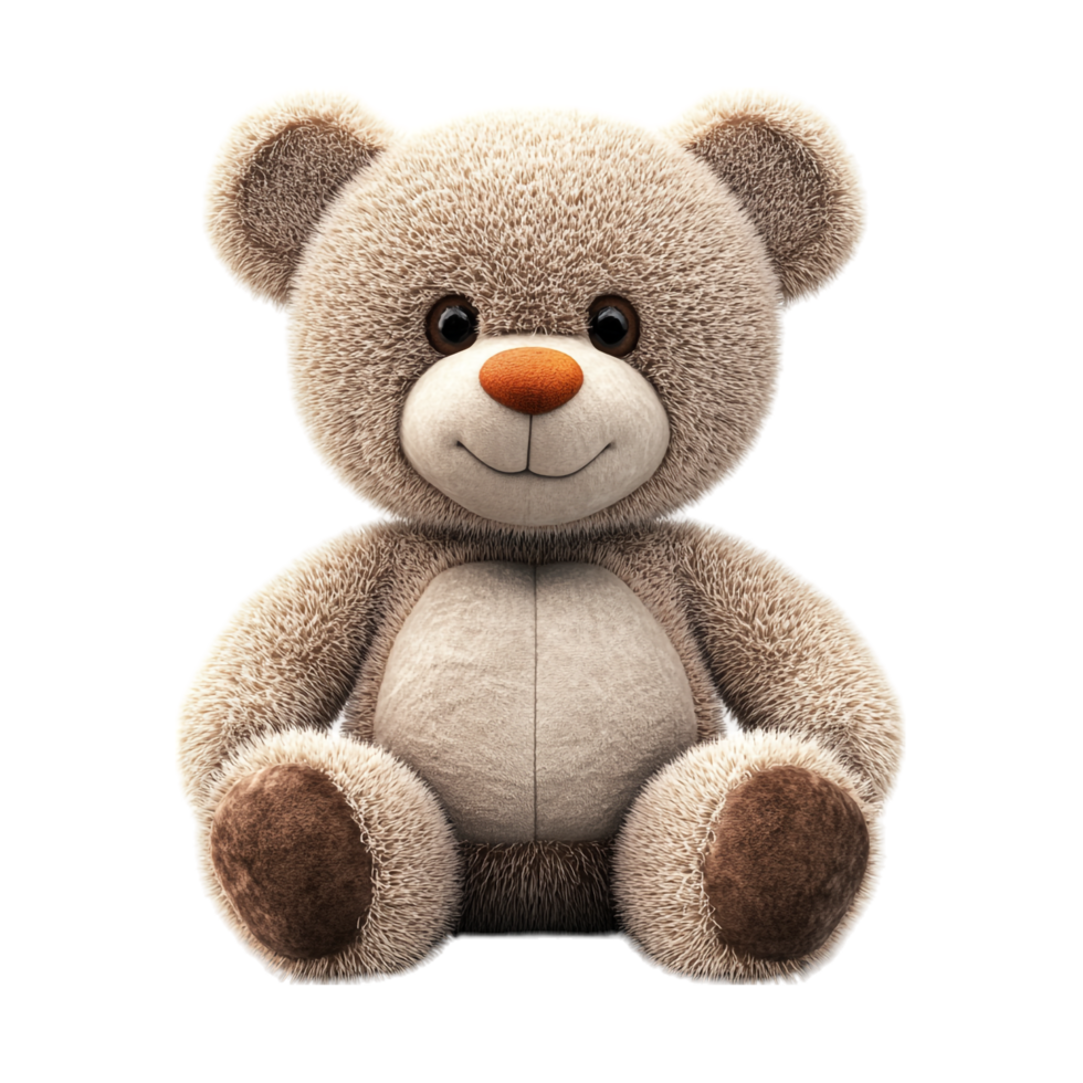 A toy teddy bear with brown eyes and an orange and brown nose png