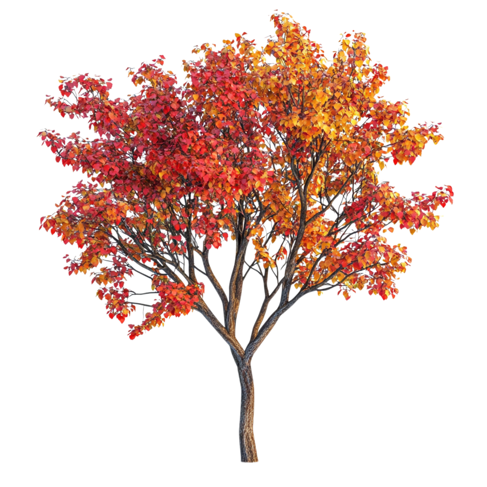 A tree with red and yellow leaves against a transparent background png