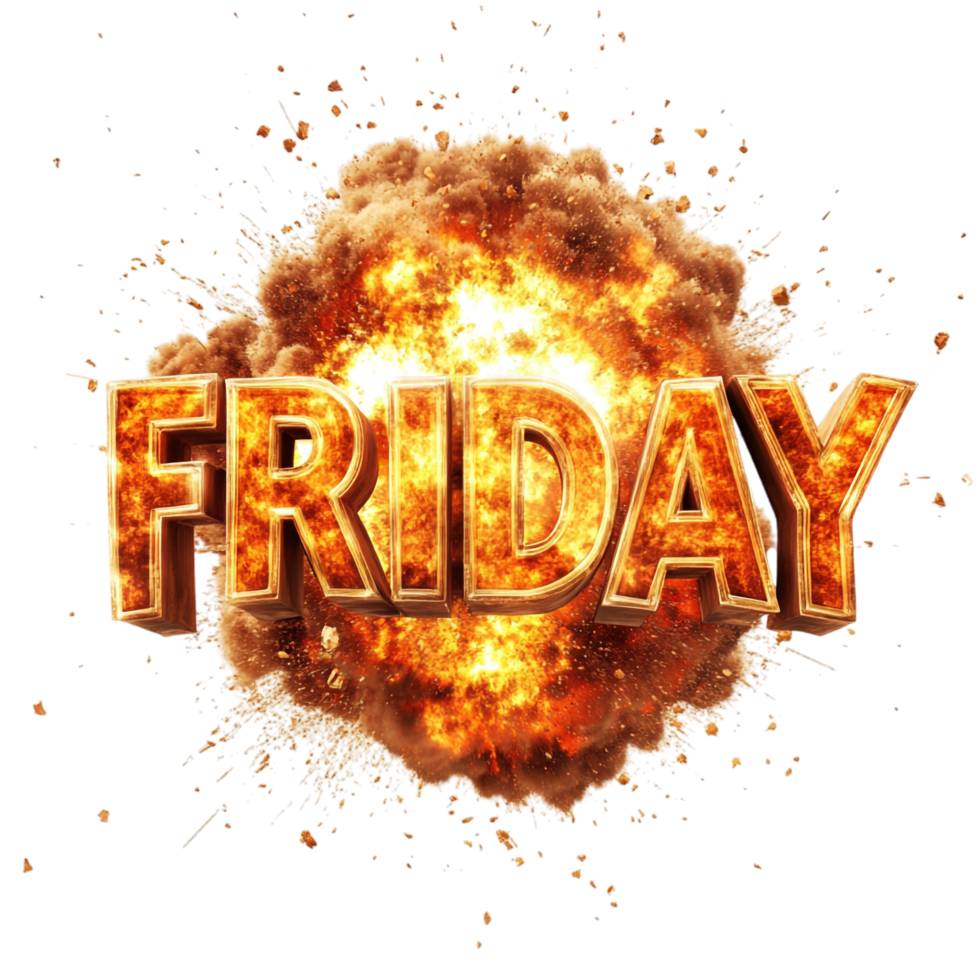 FRIDAY Word on Bomb Explosion on transparent background png