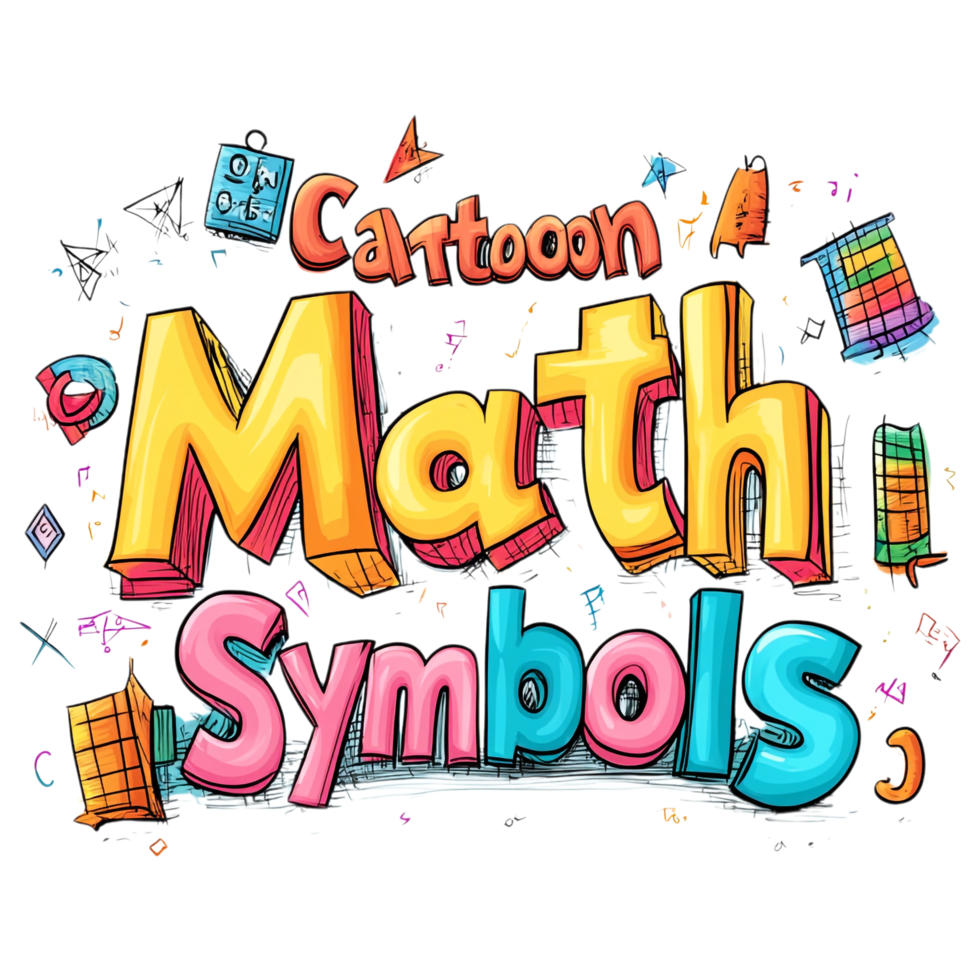 Cartoon math word with symbols isolated on transparent background png