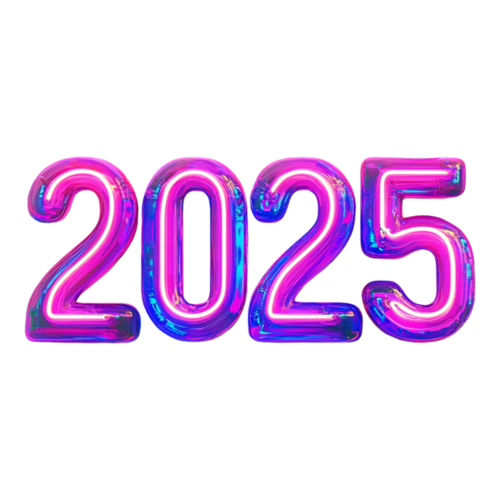 2025 in bright neon colors front view on a transparent background png