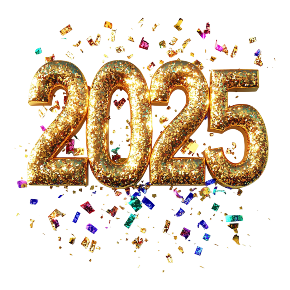 3D rendering of 2025 Happy New Year on a transparent background png