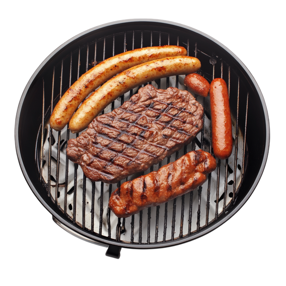 Grill with Steak and Sausage on transparent background png