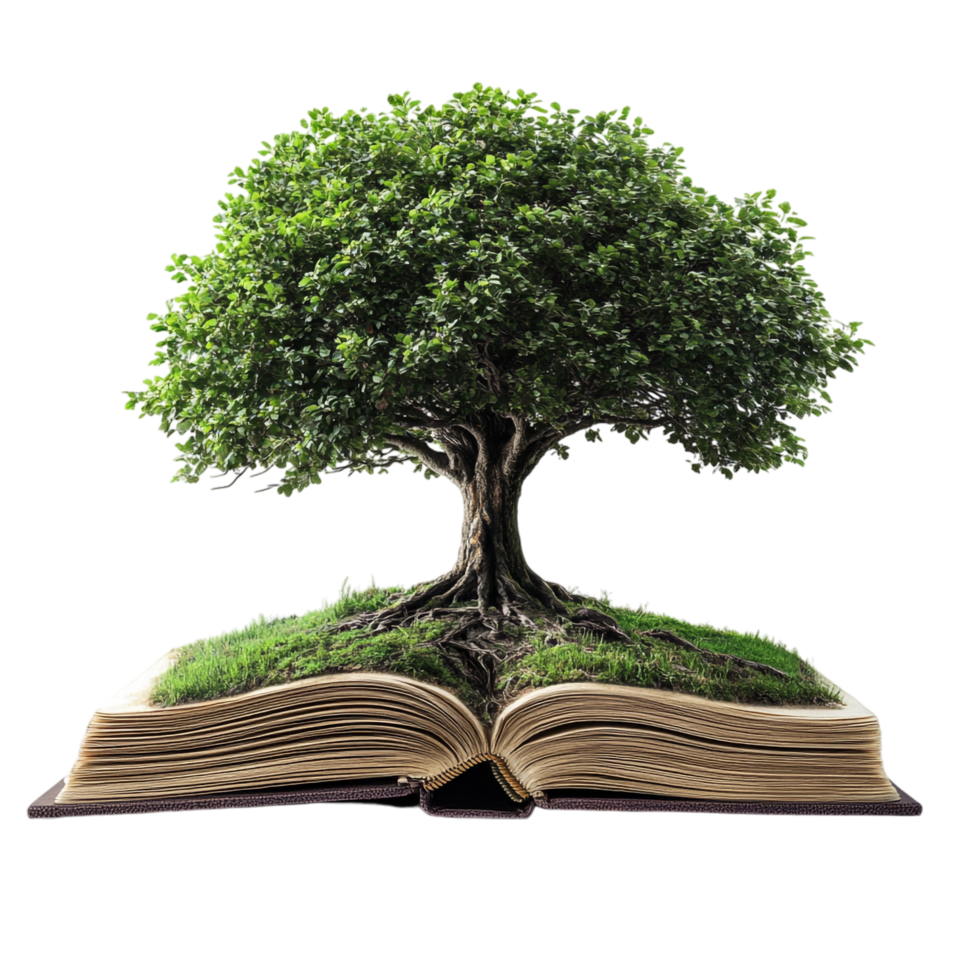 open book with a tree on a transparent background png