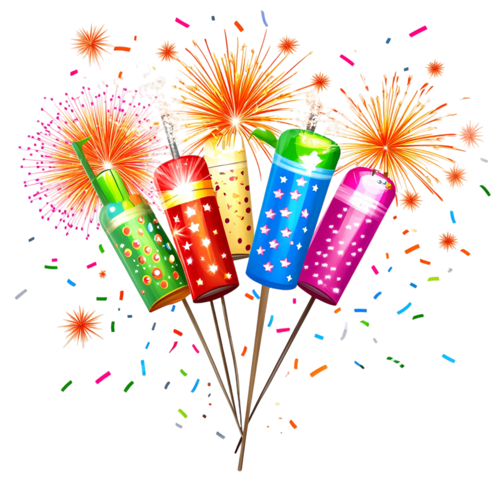 Card template with fireworks and party horns png