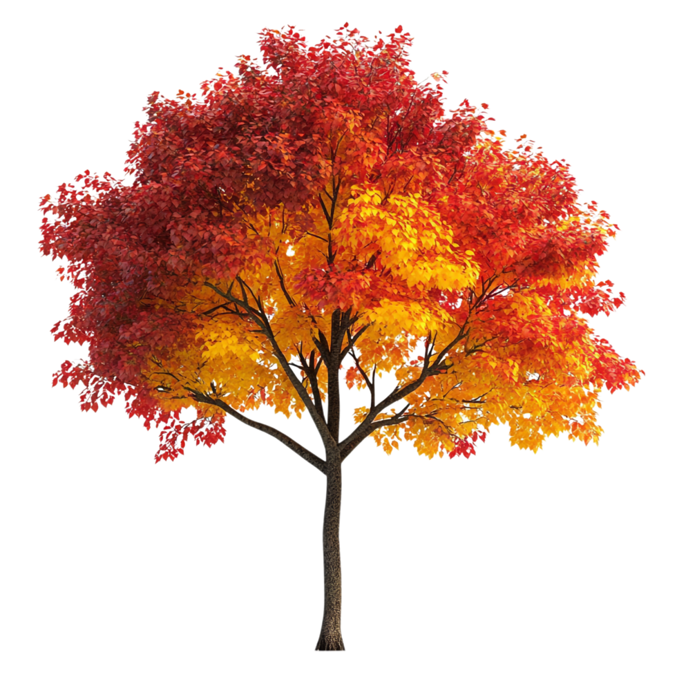 A tree with red and yellow leaves against a transparent background png