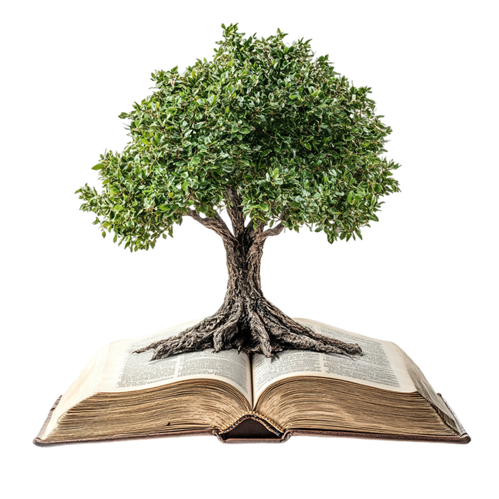 open book with a tree on a transparent background png