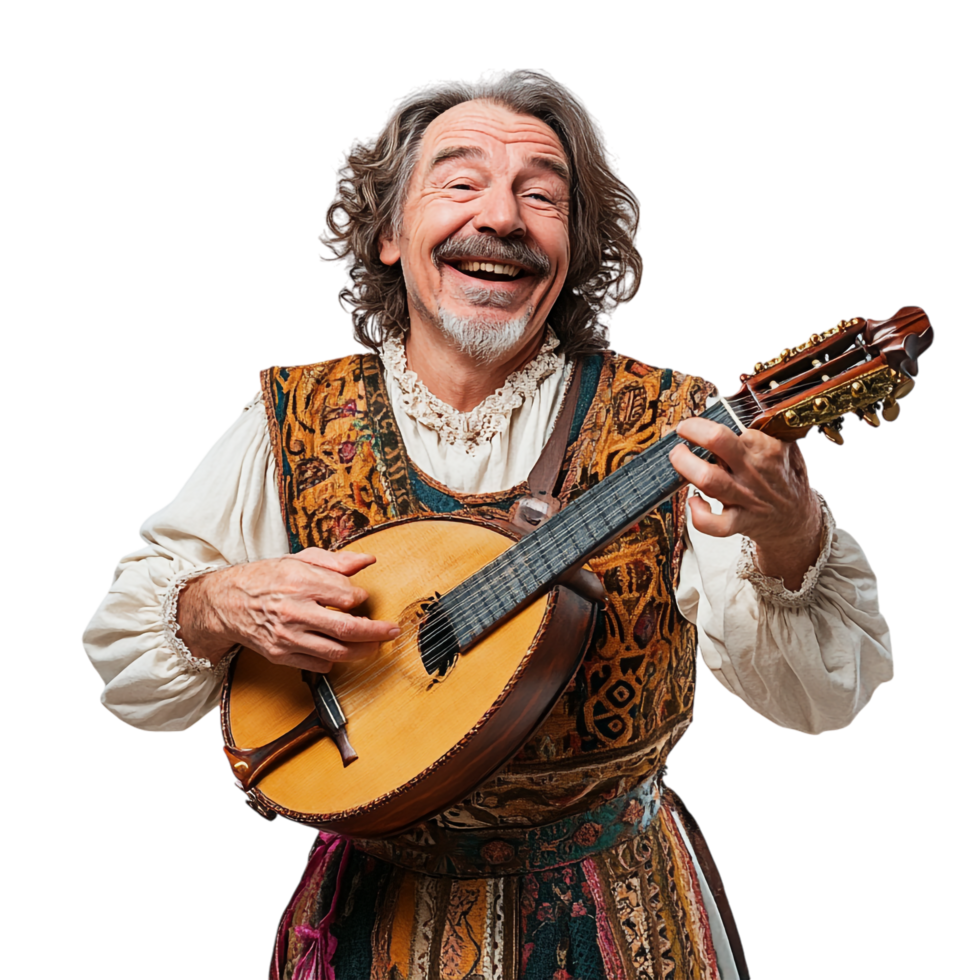 A joyful Slavic senior man with wavy hair dressed in traditional attire png