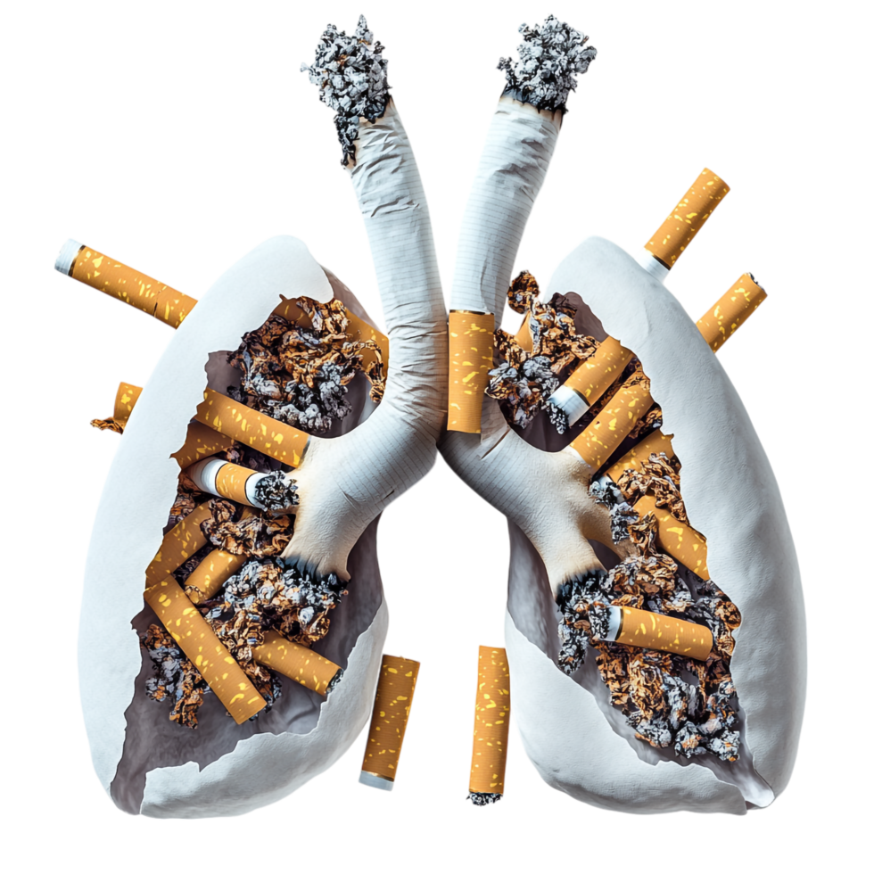 A picture of lungs with cigarettes inside png